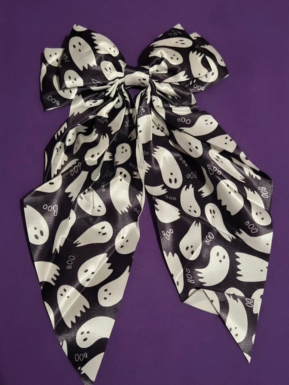 Black & White Ghost Print Hair Bow Scarf